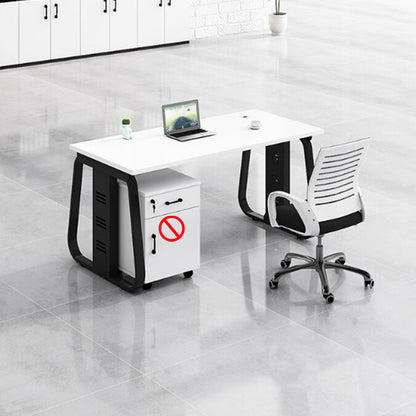 Office desk and chair combination, workstation computer desk in black and white