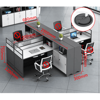 L shaped office desk computer desk, simple office card slot in gray white color