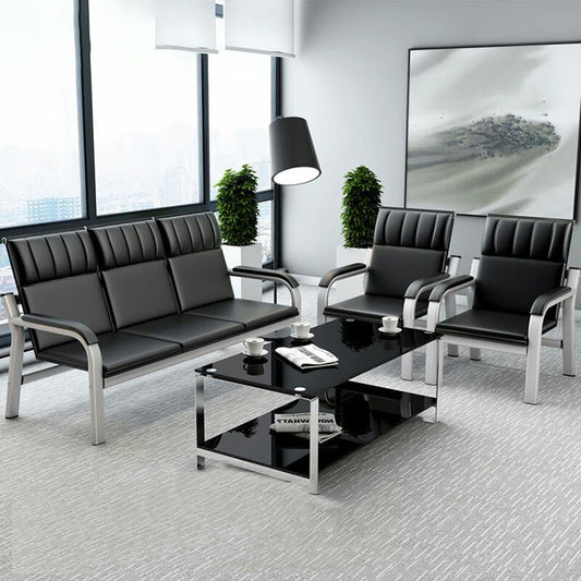Business office reception room genuine leather sofa and coffee table in black