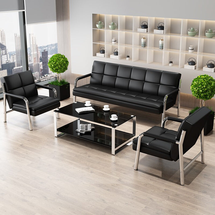 Business simple office genuine leather sofa in black and brown