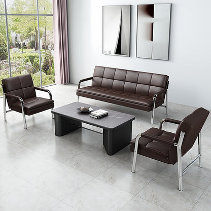 Business simple office genuine leather sofa in black and brown