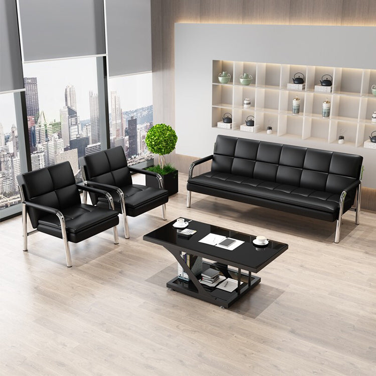 Business simple office genuine leather sofa in black and brown