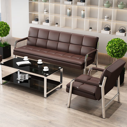 Business simple office genuine leather sofa in black and brown