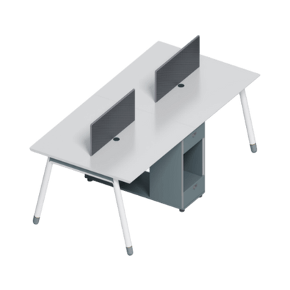 desk combination with top panel, side cabinet, open storage drawer