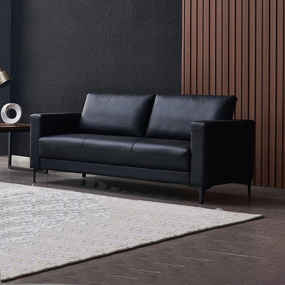 Simplified modern sofa, business office sofa, casual sofa with deep seating, black, leather