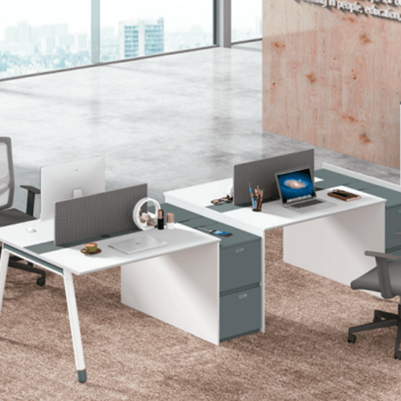 Desk with top panel Side cabinet with dial lock Two-seater Four-seater