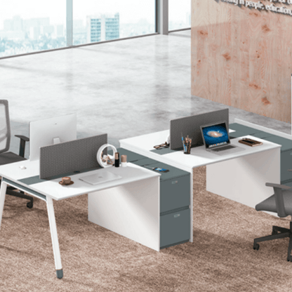 Desk with top panel Side cabinet with dial lock Two-seater Four-seater