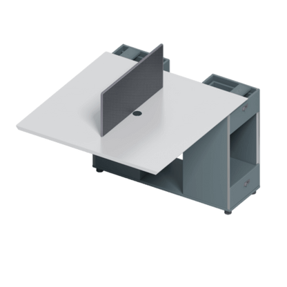 desk combination with top panel, side cabinet, open storage drawer