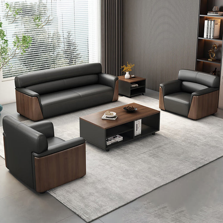 Office sofa, business reception and meeting leather sofa set with long coffee table