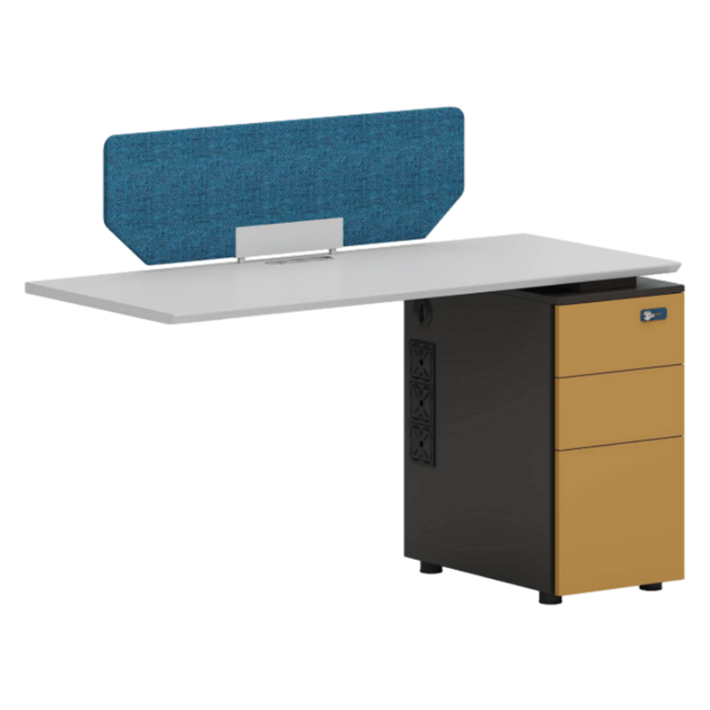 desk with top panel, side cabinet, wiring hole