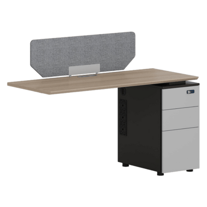 desk with top panel, side cabinet, wiring hole