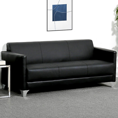 Office sofa, business reception and meeting sofa, black, leather