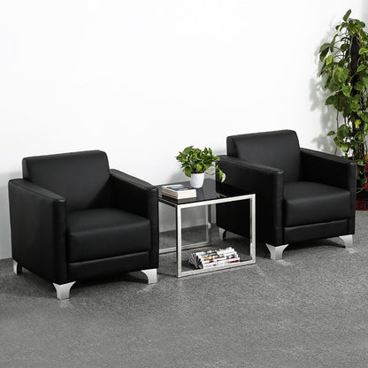 Office sofa, business reception and meeting sofa, black, leather