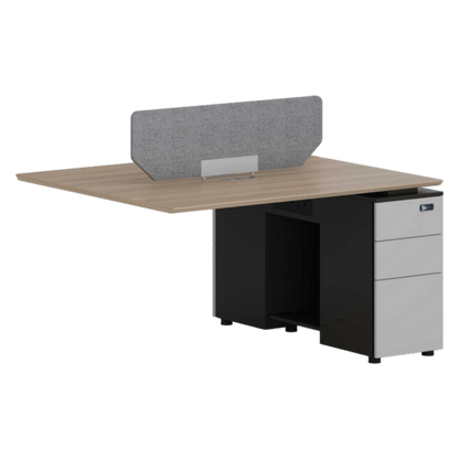 desk with top panel, side cabinet, wiring hole